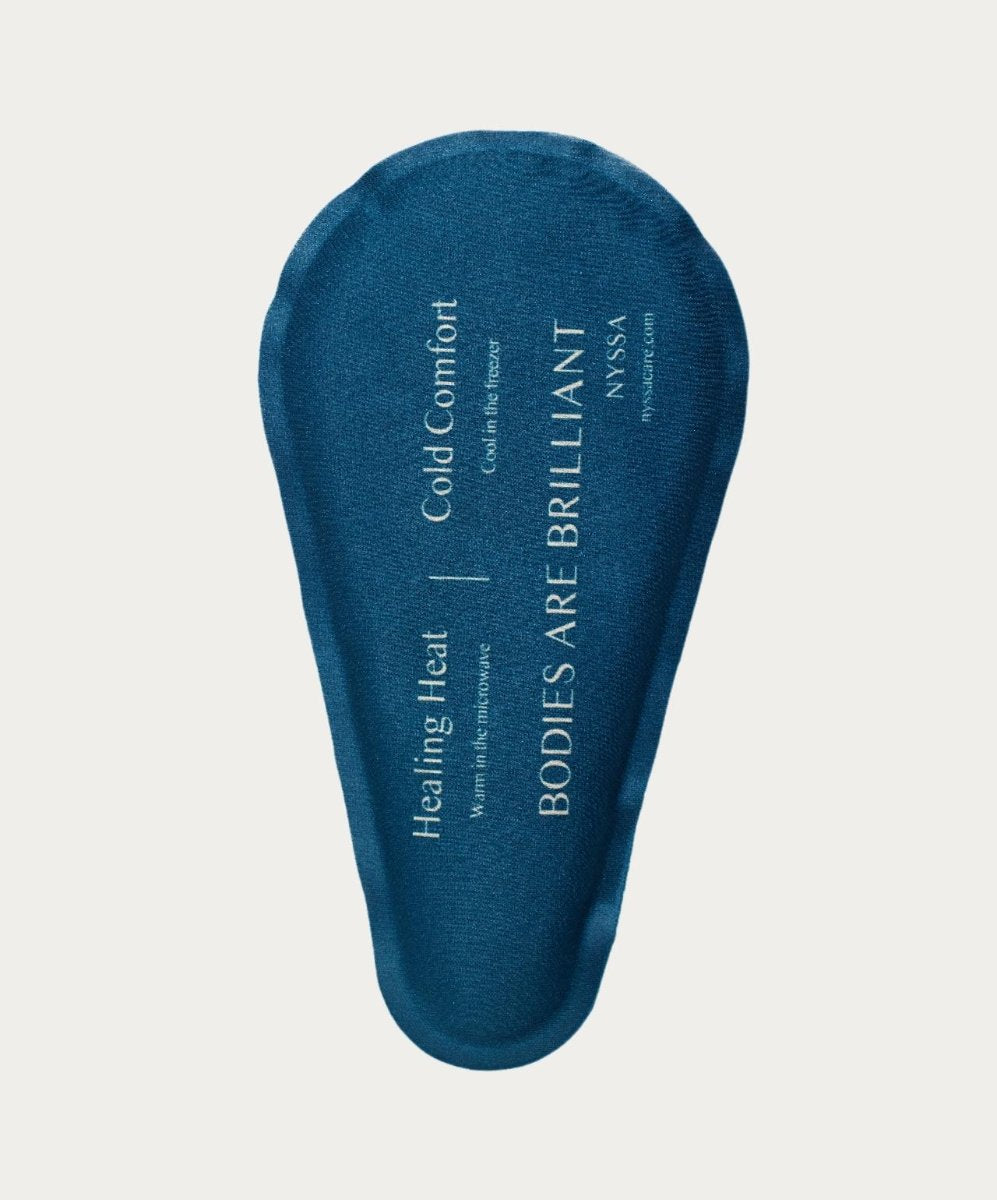 Close-up of back of Between Legs Ice - Heat pack with 'Bodies are Brilliant' motto
