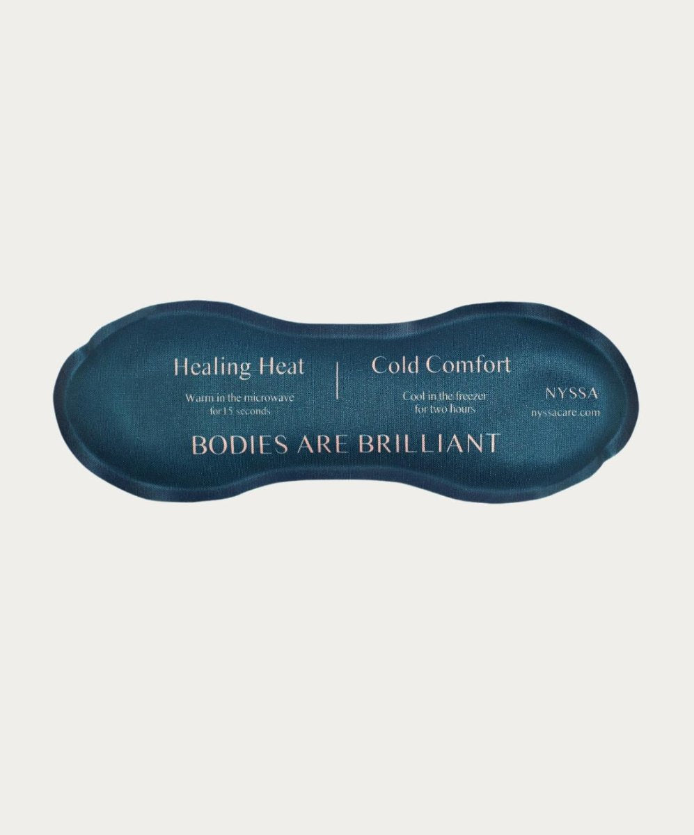 Back of Nyssa's Uterine Ice - Heat pack featuring 'Bodies are Brilliant' motto.