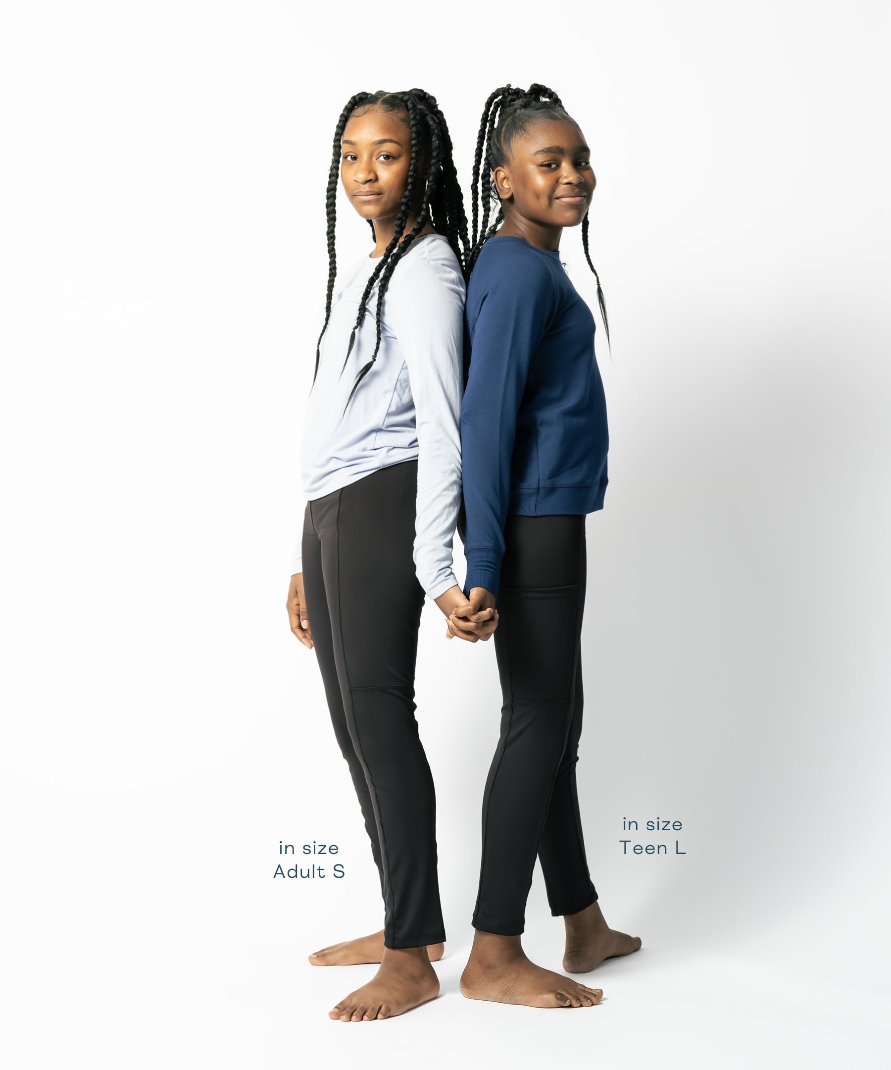 Teens back-to-back in VieWear Period Comfort Leggings