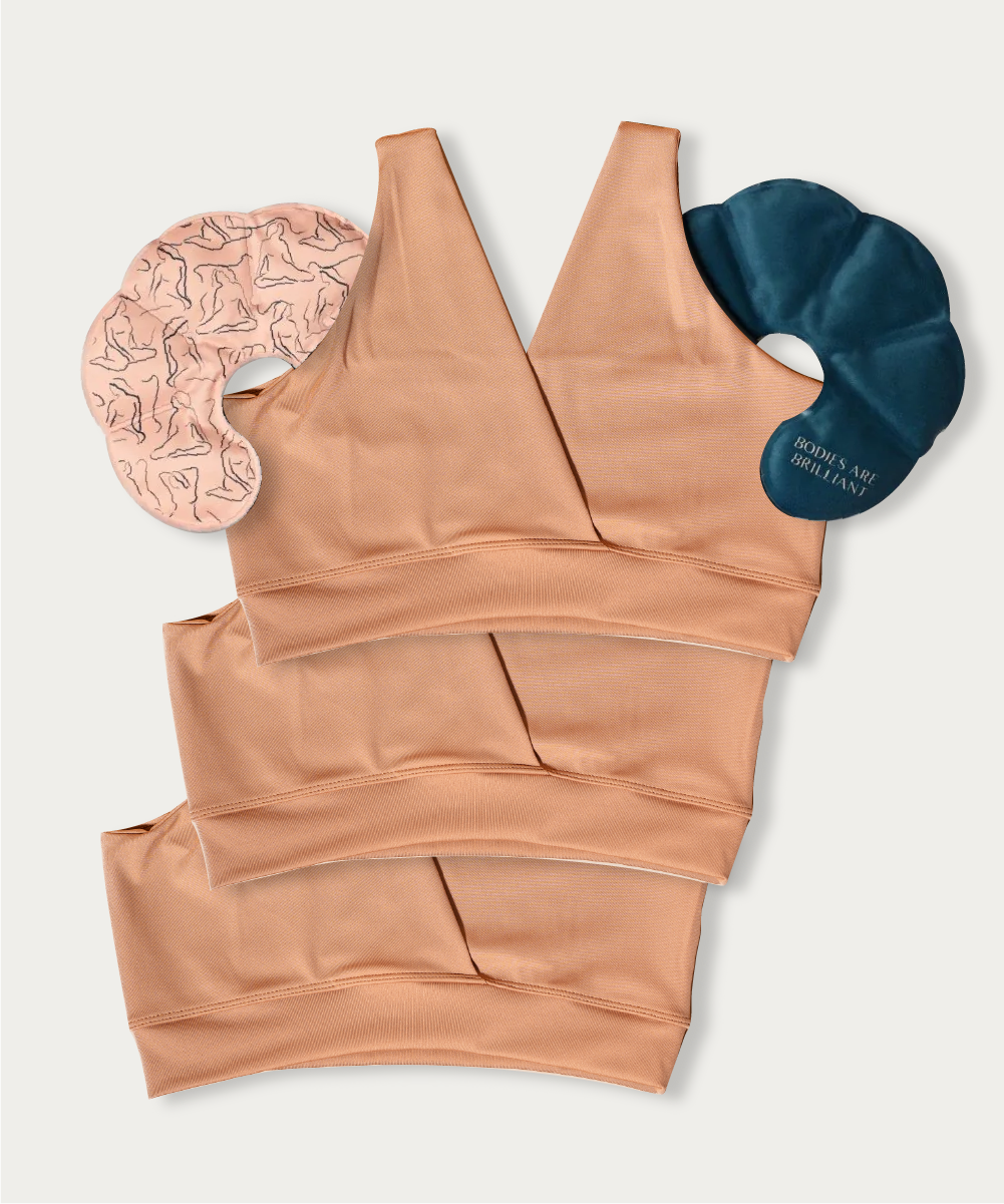 Mocha Mousse FourthWear Postpartum Bralette 3 set + Breast Ice Heat Therapy Packs