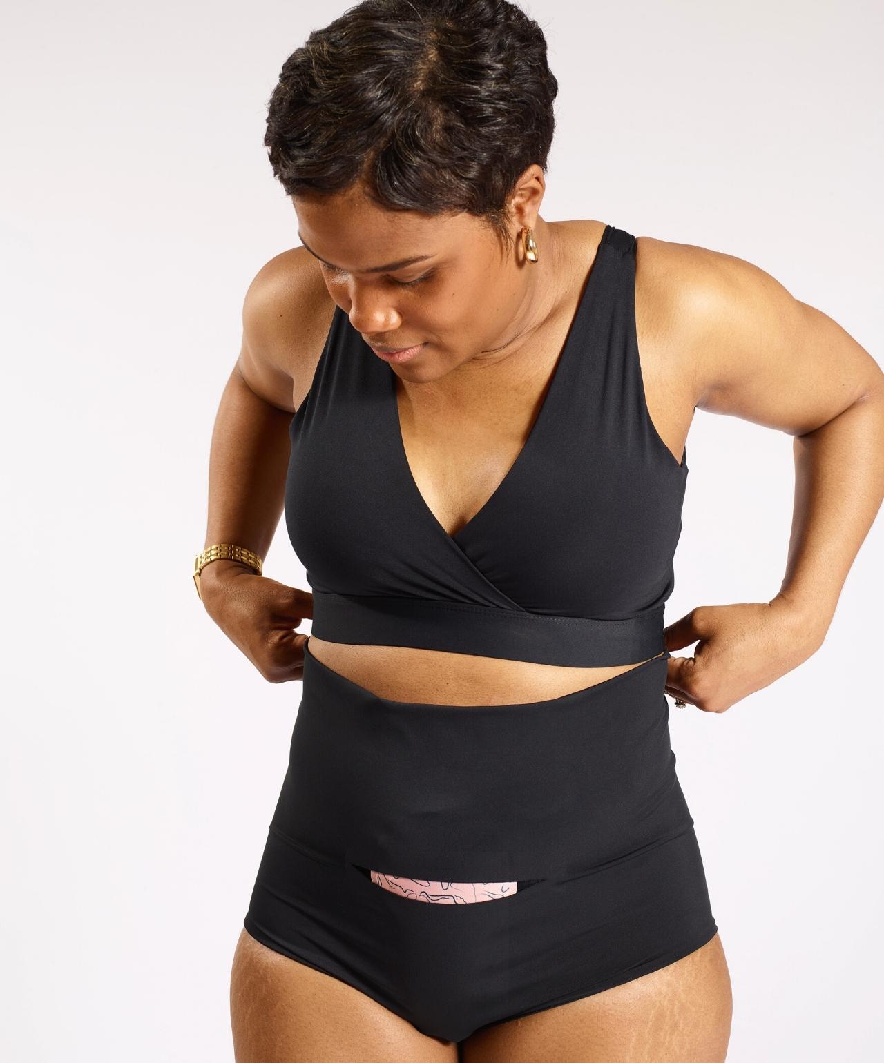 Model in Nyssa FourthWear Postpartum bralette & underwear